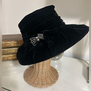 Black Velvet Hat With Pin